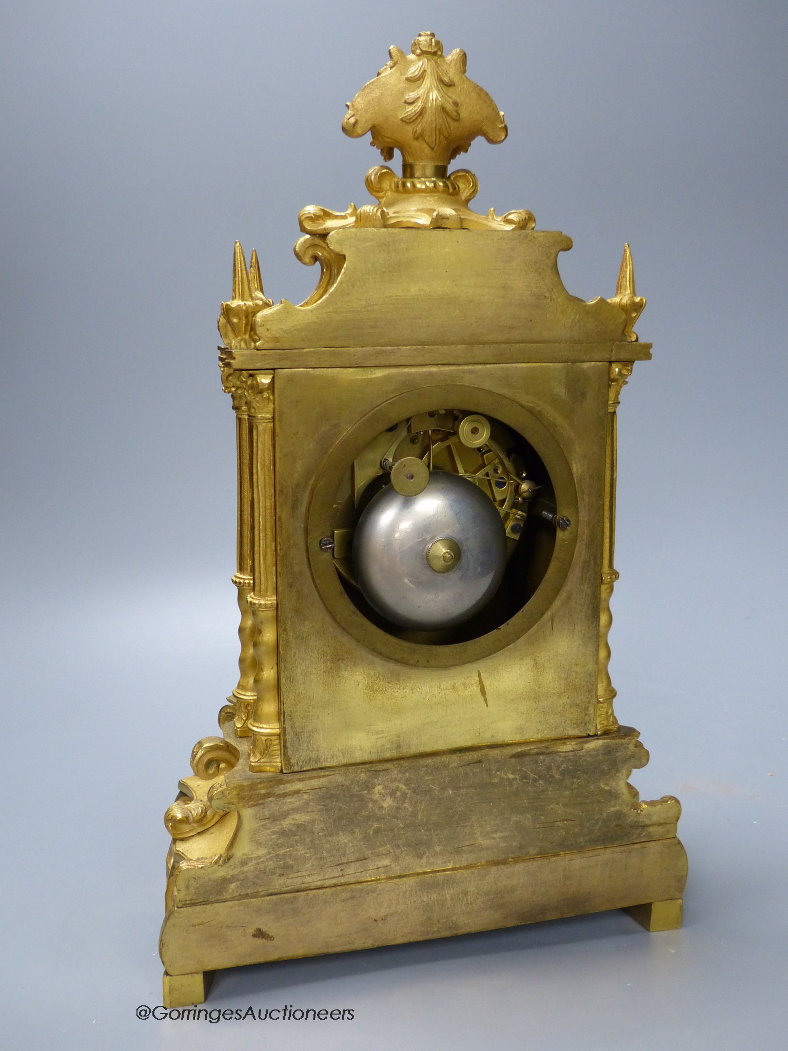 A mid 19th century French gilt bronze mantel clock, dial signed Le Roy & Fils, Paris, Japy movement, height 31cm